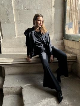 FDEETY Palazzo Women's Trousers, Long Trousers, High Waist, Split Straight Trousers, Attractive Comfortable Dress, Black